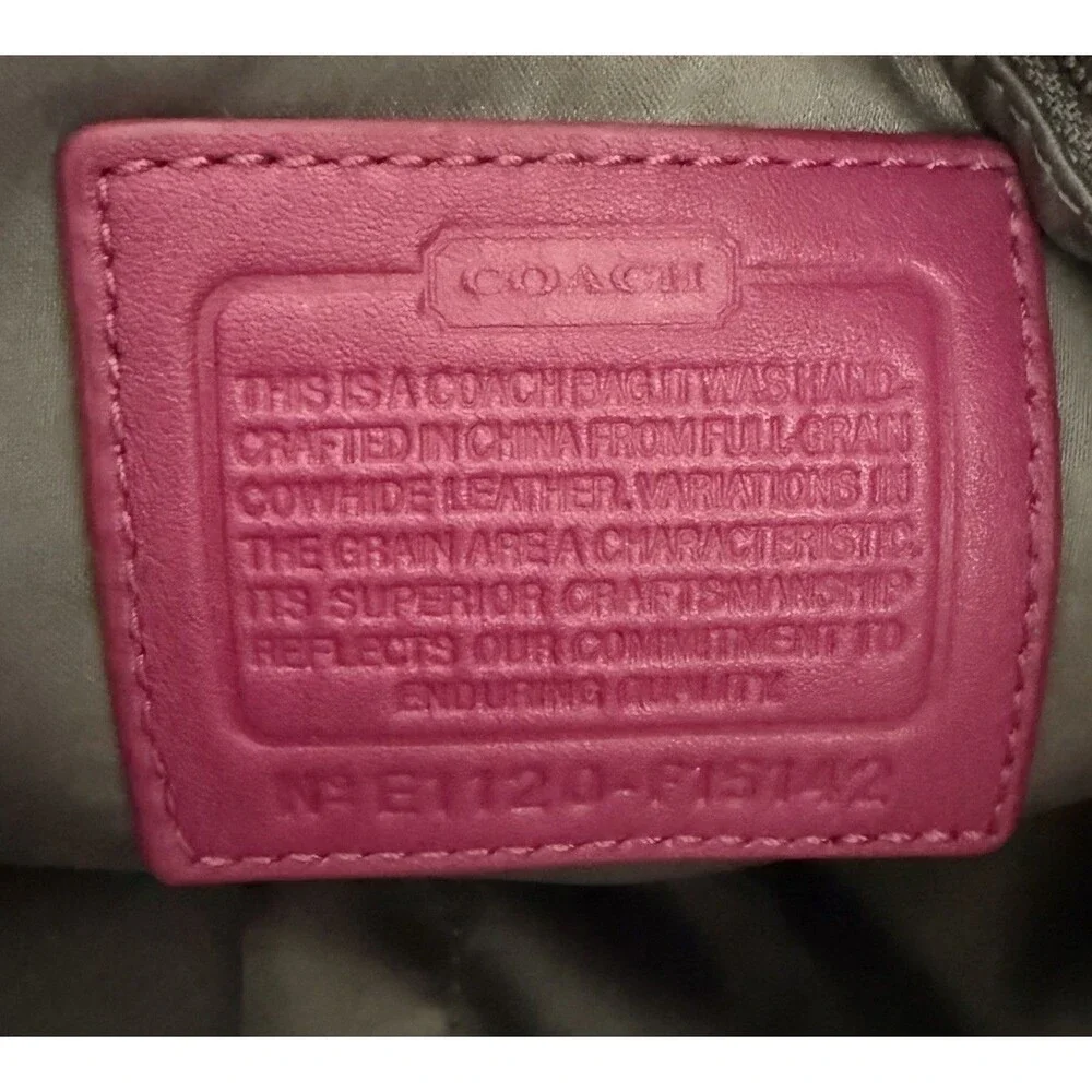 Coach Berry Pink Patent Leather Stitched C Signature Stripe Shoulder Bag.
